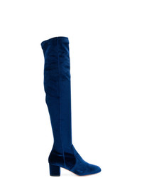 dunkelblaue kniehohe Stiefel aus Samt von Aquazzura