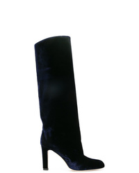 dunkelblaue kniehohe Stiefel aus Samt von Marskinryyppy