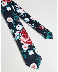dunkelblaue Krawatte mit Blumenmuster von Asos