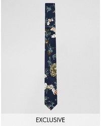 dunkelblaue Krawatte mit Blumenmuster von Reclaimed Vintage