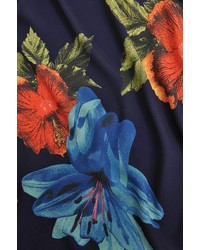 dunkelblaue Kurzarmbluse mit Blumenmuster von Yoek