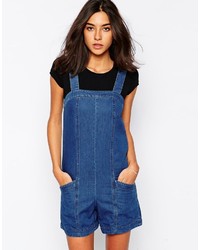 dunkelblaue kurze Latzhose aus Jeans von Warehouse