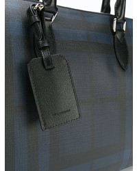 dunkelblaue Leder Aktentasche mit Schottenmuster von Burberry