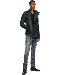 dunkelblaue Leder Bikerjacke von Boris Bidjan Saberi