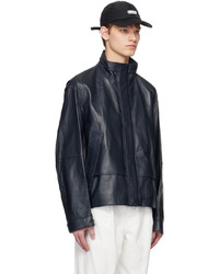 dunkelblaue Leder Bikerjacke von Solid Homme