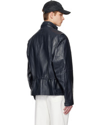 dunkelblaue Leder Bikerjacke von Solid Homme