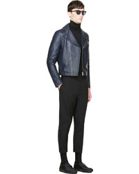 dunkelblaue Leder Bikerjacke von Acne Studios