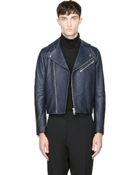 dunkelblaue Leder Bikerjacke von Acne Studios