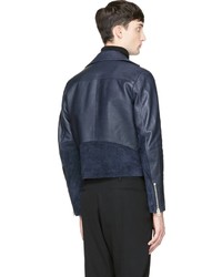 dunkelblaue Leder Bikerjacke von Acne Studios