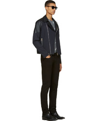 dunkelblaue Leder Bikerjacke von Paul Smith