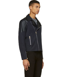 dunkelblaue Leder Bikerjacke von Paul Smith