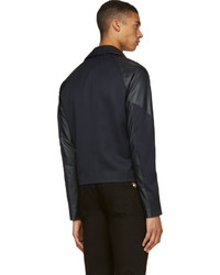 dunkelblaue Leder Bikerjacke von Paul Smith