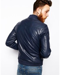 dunkelblaue Leder Bomberjacke von Asos