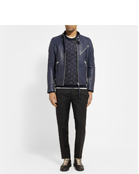 dunkelblaue Leder Bomberjacke von Acne Studios