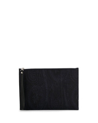 dunkelblaue Leder Clutch Handtasche mit Paisley-Muster