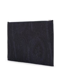 dunkelblaue Leder Clutch Handtasche mit Paisley-Muster von Etro