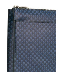 dunkelblaue Leder Clutch Handtasche von Alexander McQueen