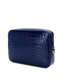 dunkelblaue Leder Clutch Handtasche von Versace