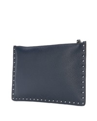 dunkelblaue Leder Clutch Handtasche von Valentino