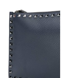 dunkelblaue Leder Clutch Handtasche von Valentino