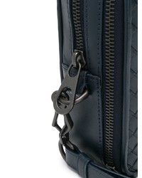 dunkelblaue Leder Clutch Handtasche von Bottega Veneta
