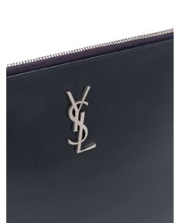 dunkelblaue Leder Clutch Handtasche von Saint Laurent