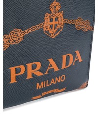 dunkelblaue Leder Clutch Handtasche von Prada