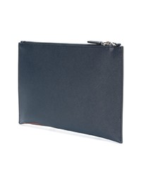 dunkelblaue Leder Clutch Handtasche von Prada