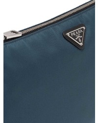 dunkelblaue Leder Clutch Handtasche von Prada