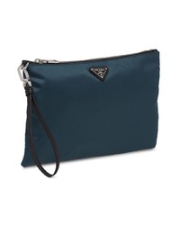 dunkelblaue Leder Clutch Handtasche von Prada