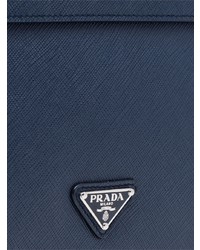dunkelblaue Leder Clutch Handtasche von Prada