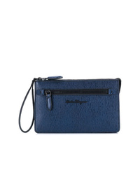 dunkelblaue Leder Clutch Handtasche von Salvatore Ferragamo