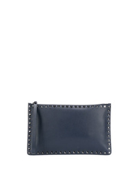 dunkelblaue Leder Clutch Handtasche von Valentino