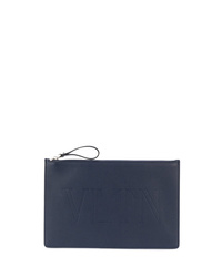 dunkelblaue Leder Clutch Handtasche von Valentino