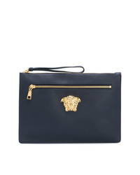dunkelblaue Leder Clutch Handtasche von Versace