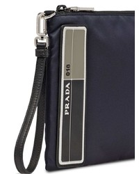 dunkelblaue Leder Clutch Handtasche von Prada