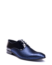 dunkelblaue Leder Derby Schuhe mit Karomuster