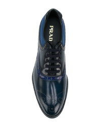 dunkelblaue Leder Derby Schuhe von Prada
