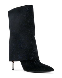 dunkelblaue Leder mittelalte Stiefel von Balmain