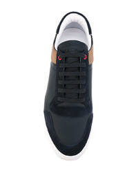 dunkelblaue Leder niedrige Sneakers mit Karomuster von Burberry