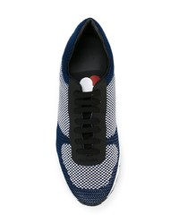 dunkelblaue Leder niedrige Sneakers mit Karomuster von Moncler