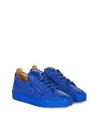 dunkelblaue Leder niedrige Sneakers mit Schlangenmuster von Giuseppe Zanotti