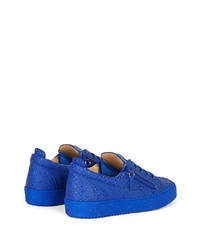 dunkelblaue Leder niedrige Sneakers mit Schlangenmuster von Giuseppe Zanotti