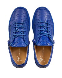 dunkelblaue Leder niedrige Sneakers mit Schlangenmuster von Giuseppe Zanotti