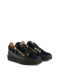 dunkelblaue Leder niedrige Sneakers mit Schlangenmuster von Giuseppe Zanotti