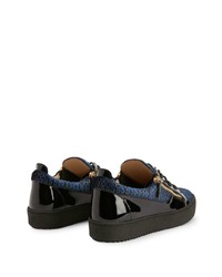 dunkelblaue Leder niedrige Sneakers mit Schlangenmuster von Giuseppe Zanotti