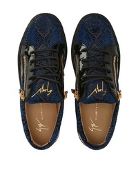 dunkelblaue Leder niedrige Sneakers mit Schlangenmuster von Giuseppe Zanotti