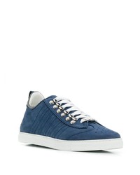 dunkelblaue Leder niedrige Sneakers von DSQUARED2