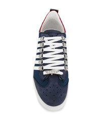 dunkelblaue Leder niedrige Sneakers von DSQUARED2