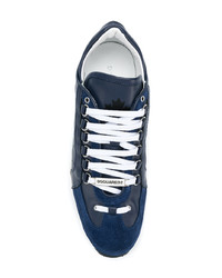 dunkelblaue Leder niedrige Sneakers von DSQUARED2